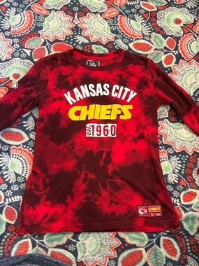 NFL Kansas City Chiefs Red Tie-Dye Long Sleeve Tee with Yellow Logo